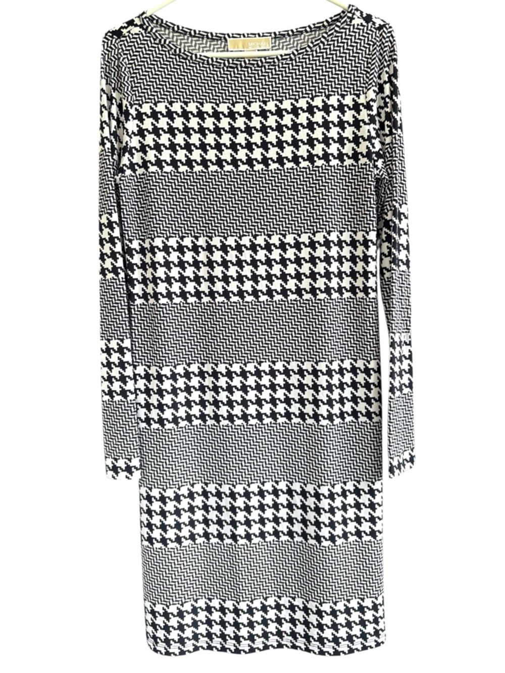 EUC Michael Kors Stretch Pullover Houndstooth Dress Black White Size Small
